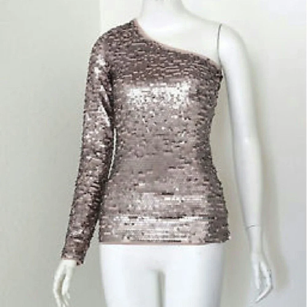 BCBGMAXAZRIA SEQUINED ONE SLEEVE BLOUSE SMALL WOMENS SMALL